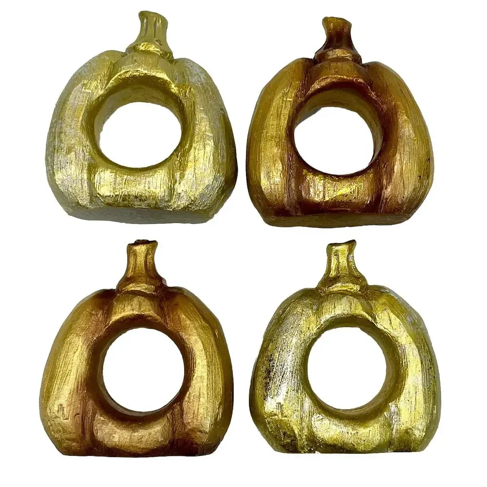 Pumpkin Shape Napkin Ring Fall Harvest Thanksgiving Gold Orange Set of 4 Resin